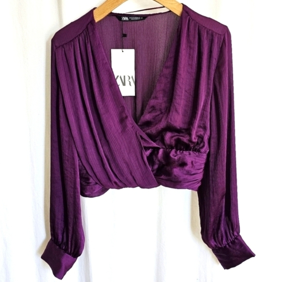 🇪🇦 Zara Purple Knotted Surplice Chiffon Blouse - Picture 4 of 16